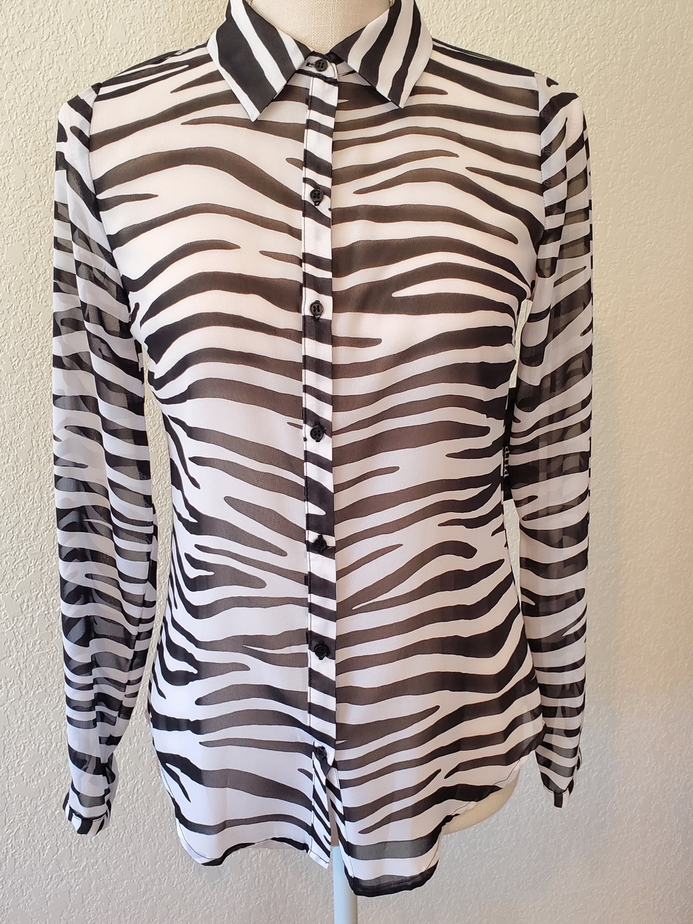 a.n.a Sheer Zebra-Stripe Button Down Shirt - Black & White